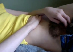 Skinny teen with hairy love tunnel