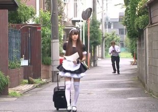 Naughty Japanese maid cleans men's hard pipes get a kick out of a pro